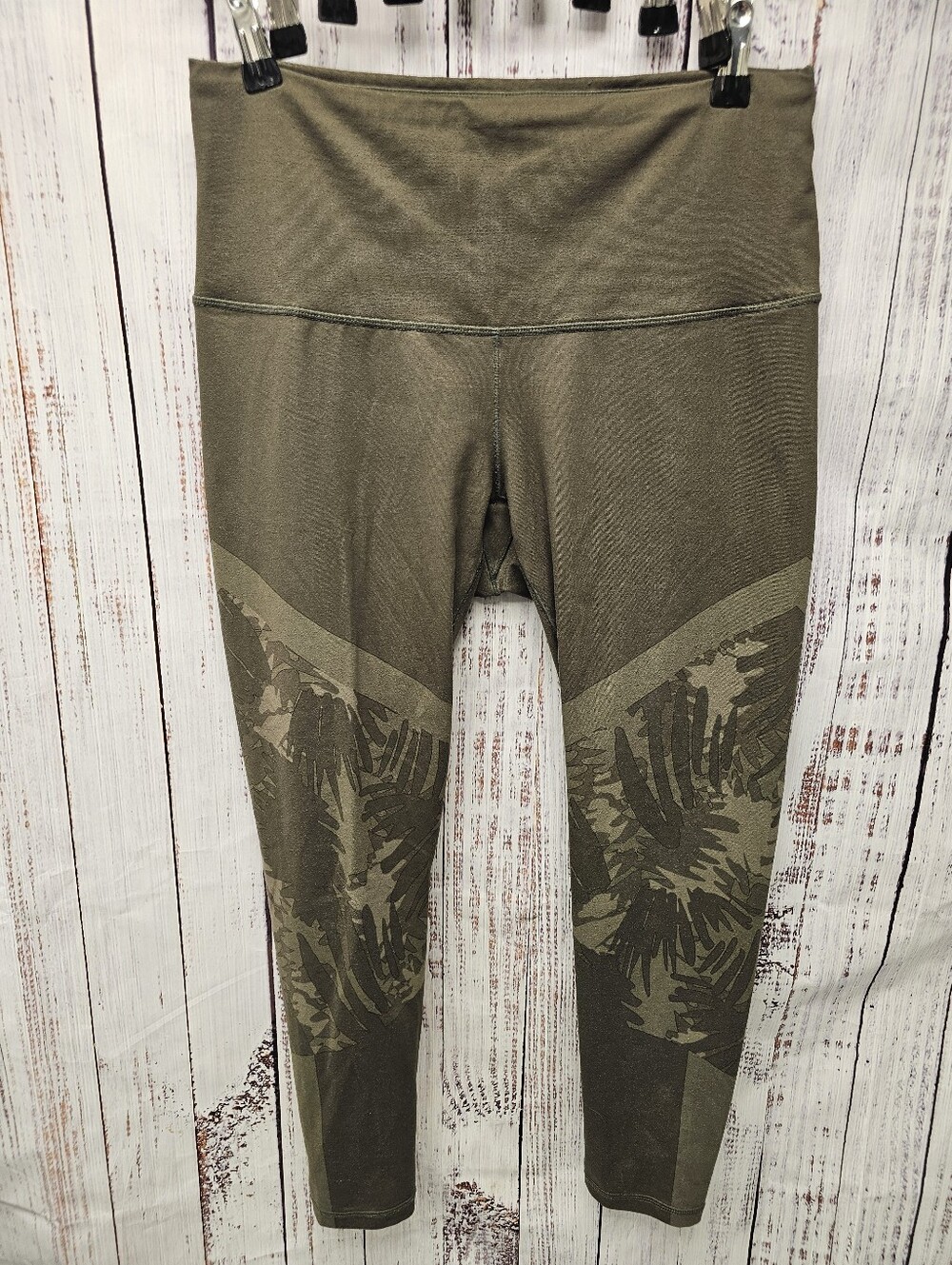 prAna Women's Green High Rise Leggings Tropical Leaf Print Panel Size L